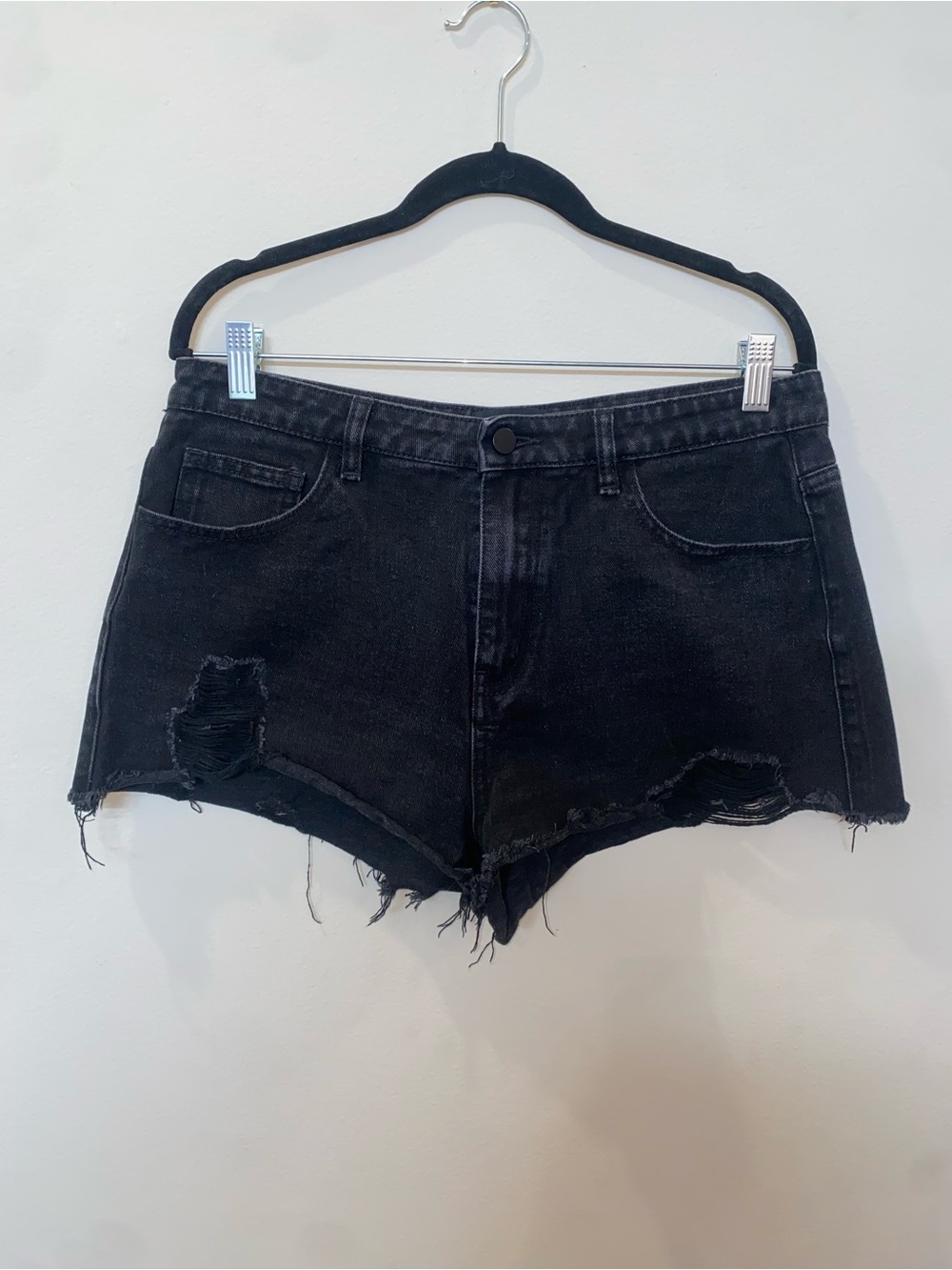 Current Mood Black Distressed Low-Rise Denim Shorts